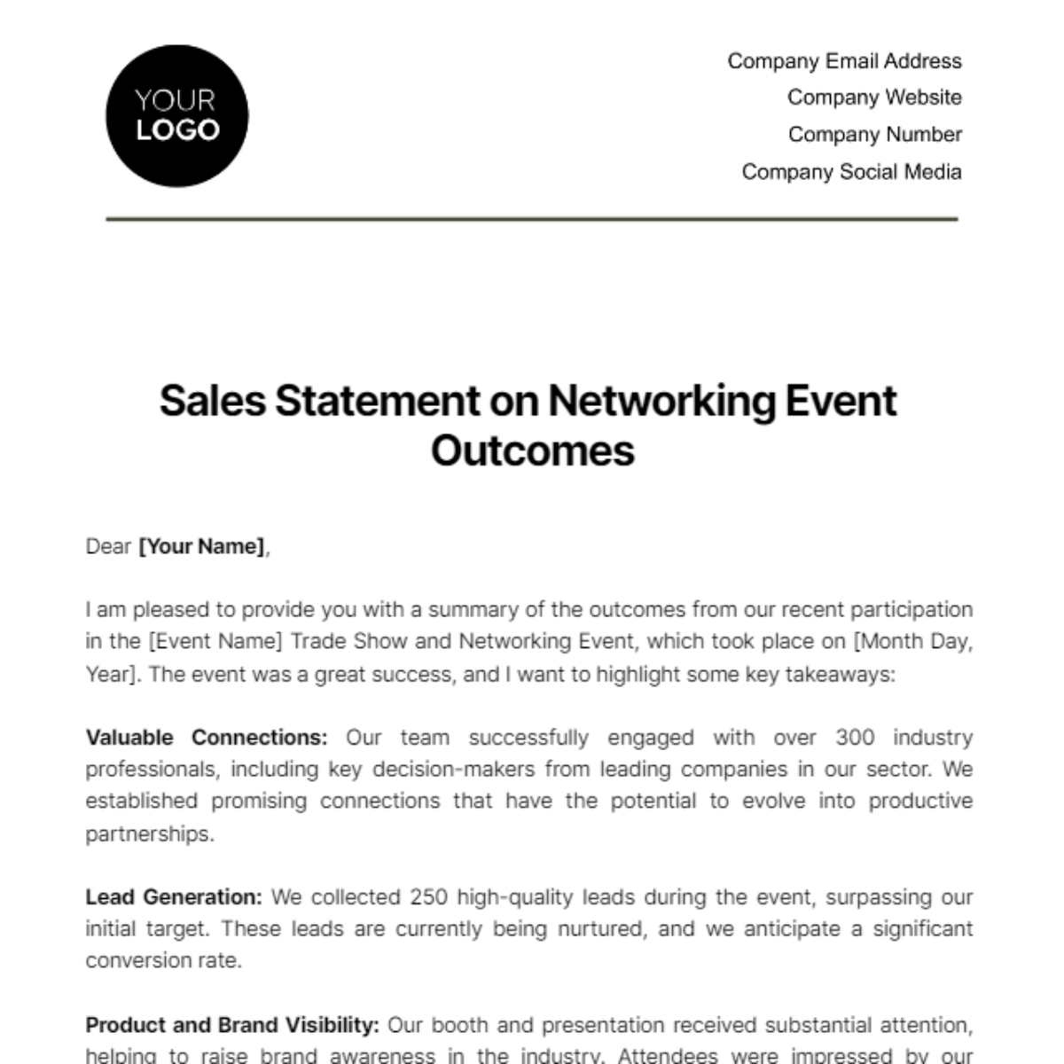 Sales Statement on Networking Event Outcomes Template