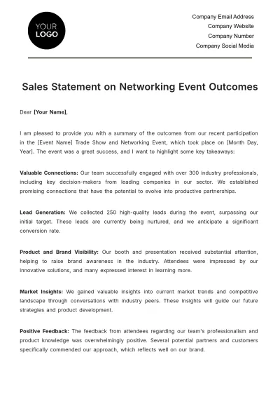 Free Sales Statement on Networking Event Outcomes Template to Edit Online