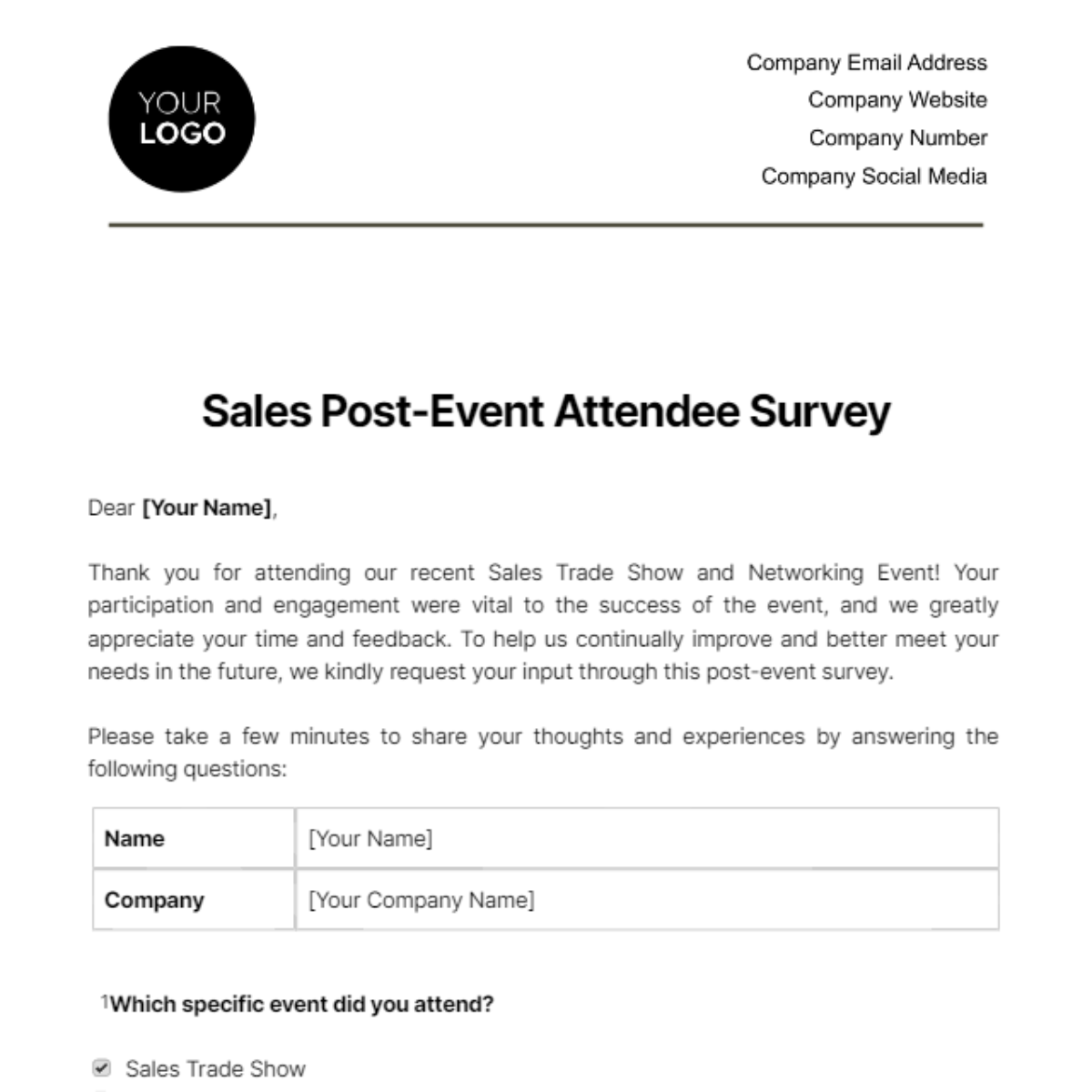 Sales Post-Event Attendee Survey Template