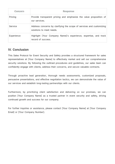 Free Sales Protocol for Event Security and Safety Template to Edit Online