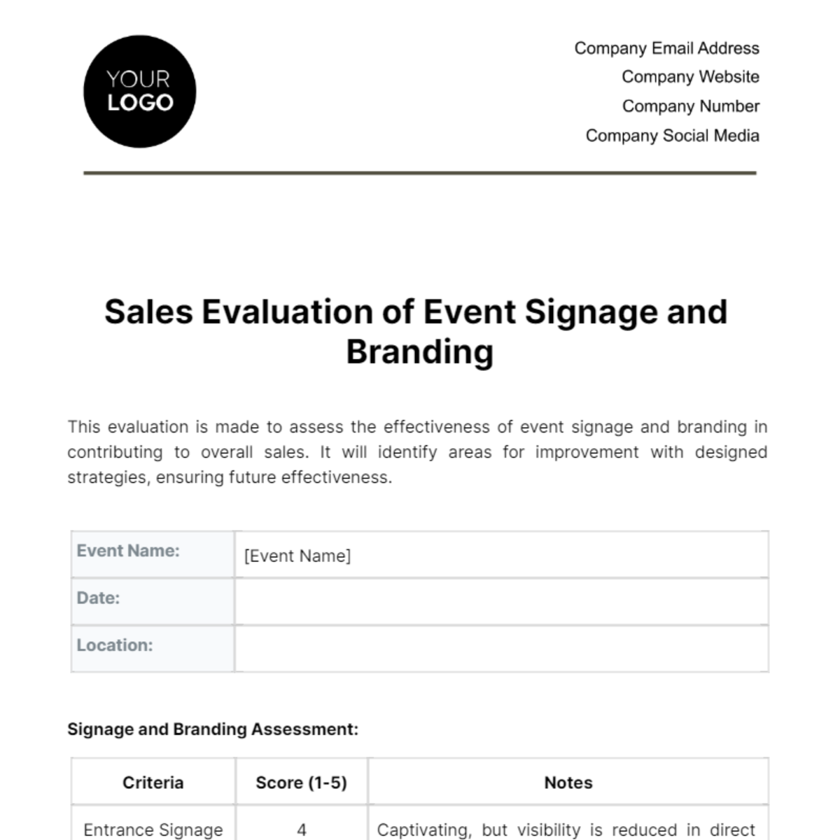 Sales Evaluation of Event Signage and Branding Template