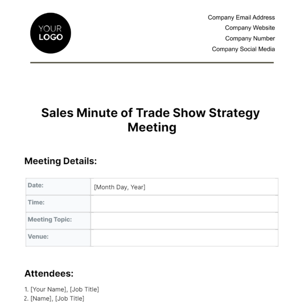 Free Sales Minute of Trade Show Strategy Meeting Template