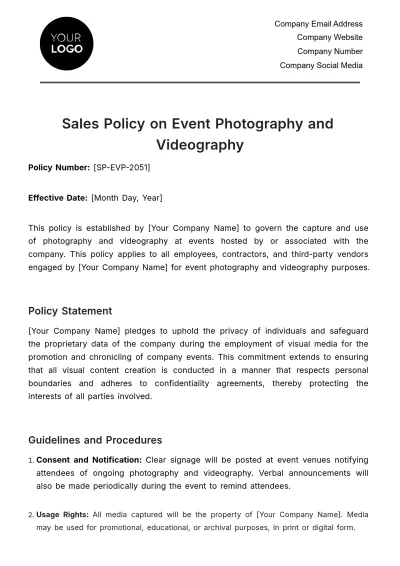 Free Sales Policy on Event Photography and Videography Template to Edit Online
