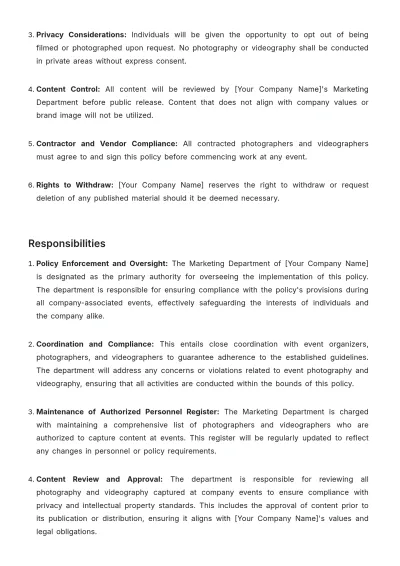 Free Sales Policy on Event Photography and Videography Template to Edit Online