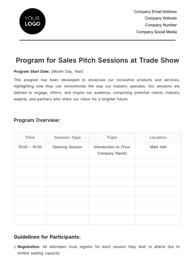 Free Program for Sales Pitch Sessions at Trade Show Template to Edit Online