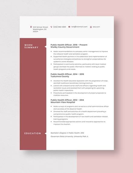 Public Health Officer Resume Template