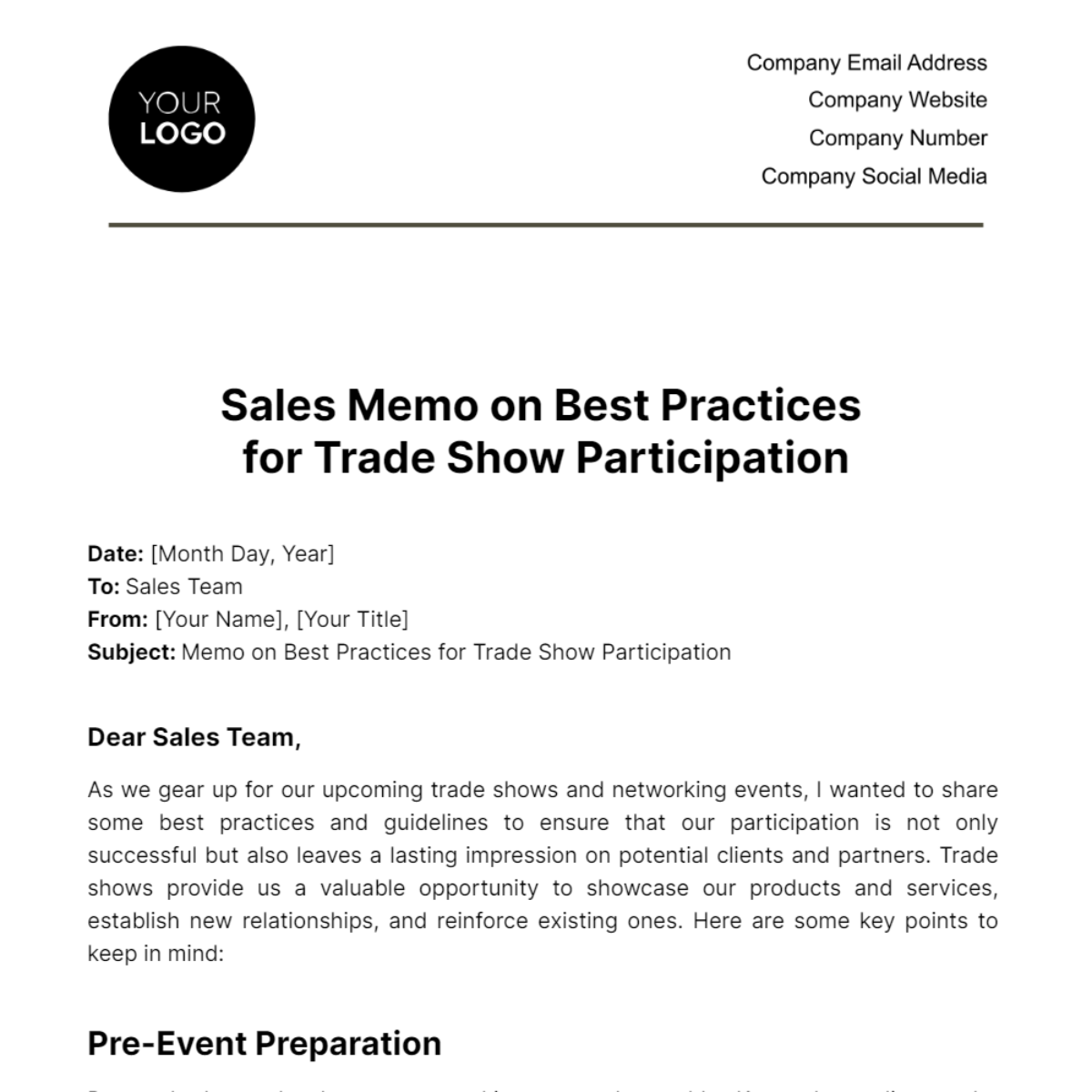 Sales Memo on Best Practices for Trade Show Participation Template