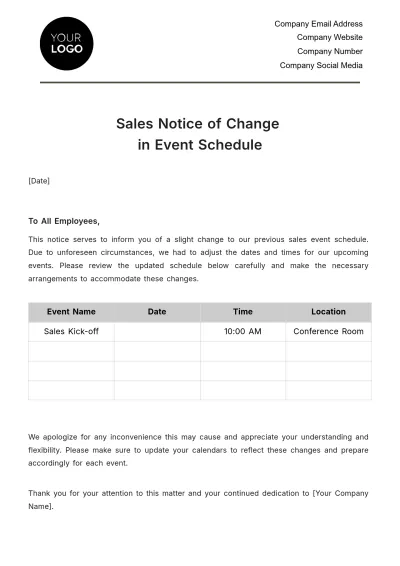 Free Sales Notice of Change in Event Schedule Template to Edit Online