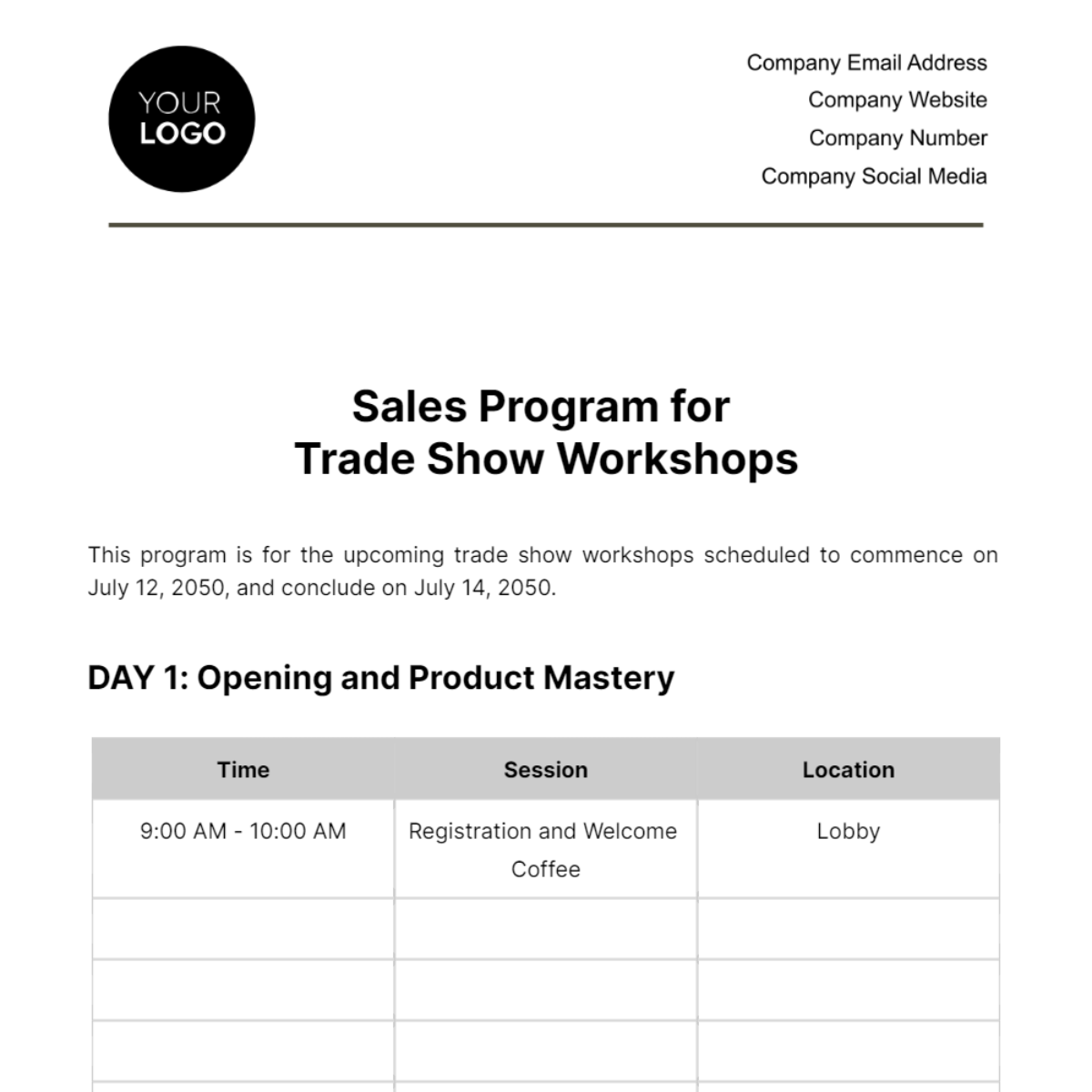 Sales Program for Trade Show Workshops Template