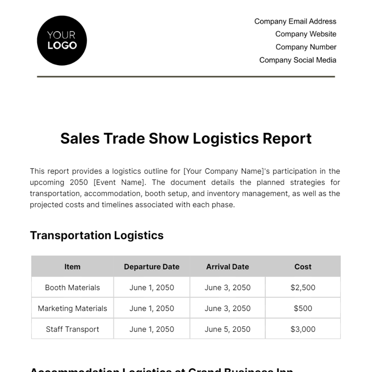 Sales Trade Show Logistics Report Template