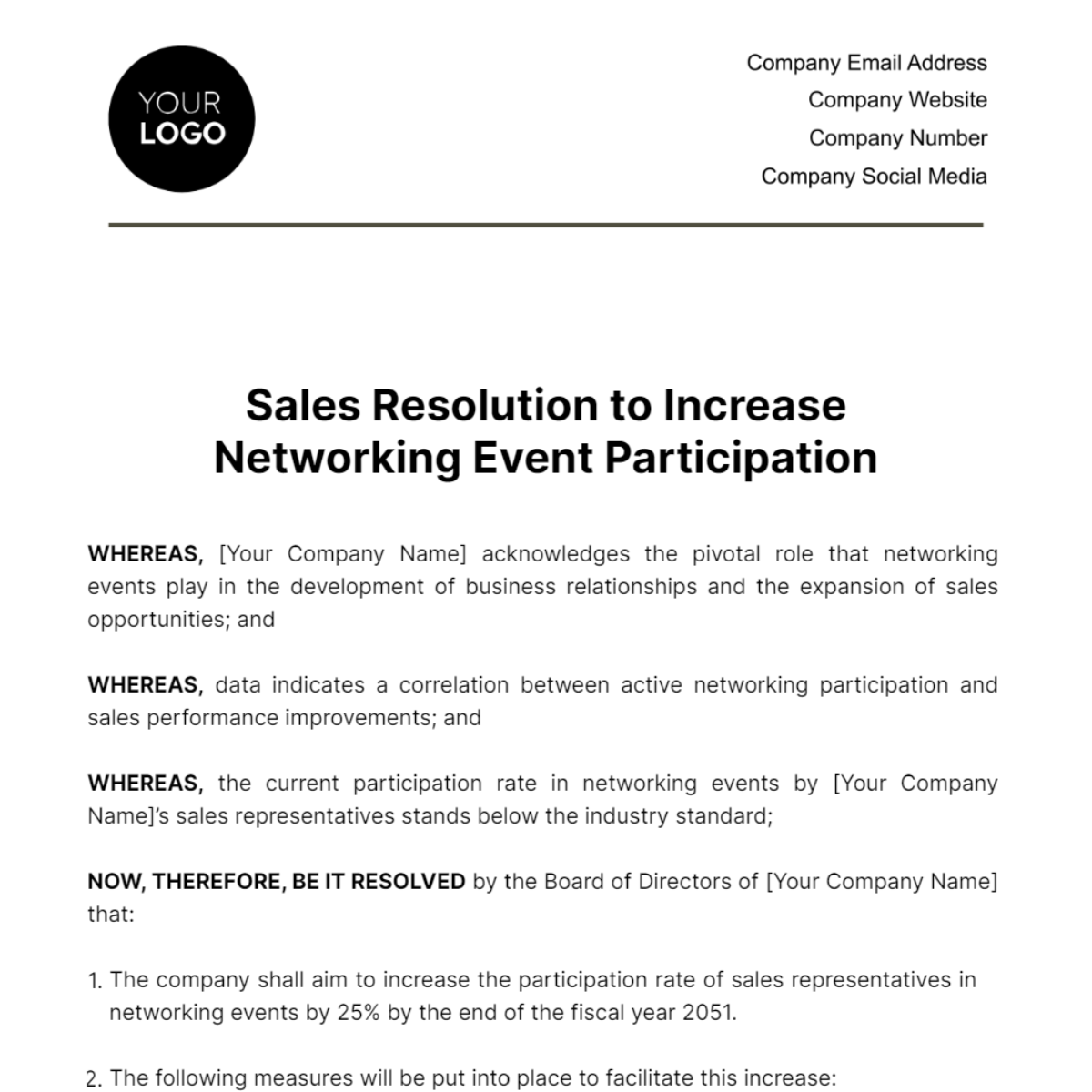 Sales Resolution to Increase Networking Event Participation Template