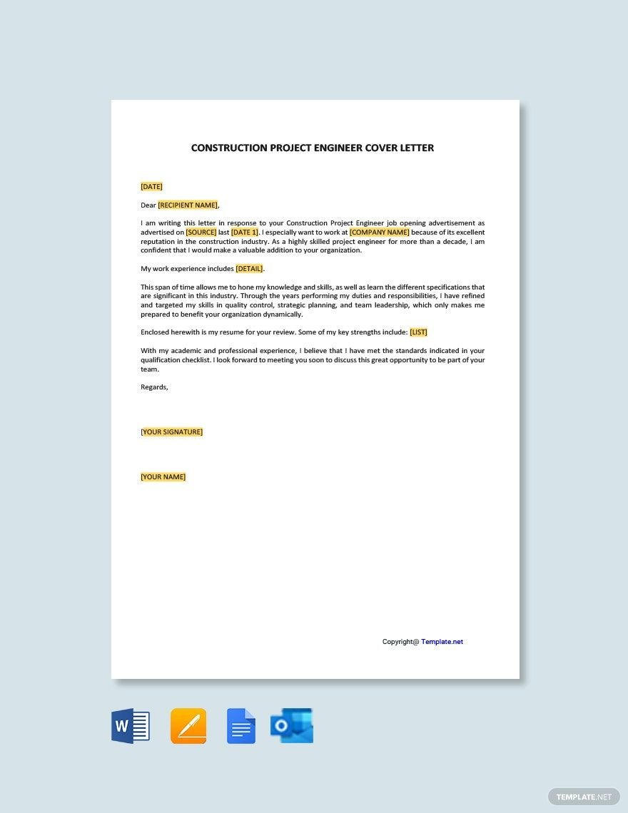 Construction Project Engineer Cover Letter Template