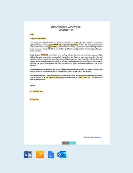 FREE Construction Estimator Cover Letter - Word | Apple Pages | Google ...