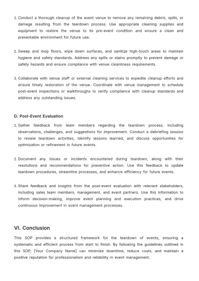Free Sales Standard Operating Procedure for Event Setup and Teardown Template to Edit Online