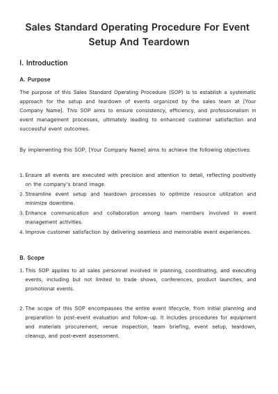 Free Sales Standard Operating Procedure for Event Setup and Teardown Template to Edit Online