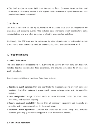 Free Sales Standard Operating Procedure for Event Setup and Teardown Template to Edit Online