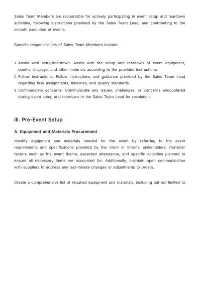 Free Sales Standard Operating Procedure for Event Setup and Teardown Template to Edit Online