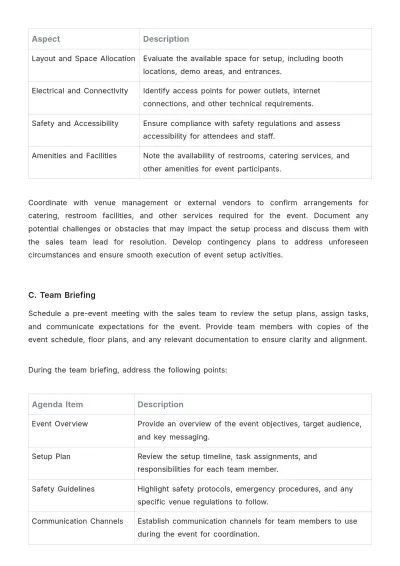 Free Sales Standard Operating Procedure for Event Setup and Teardown Template to Edit Online