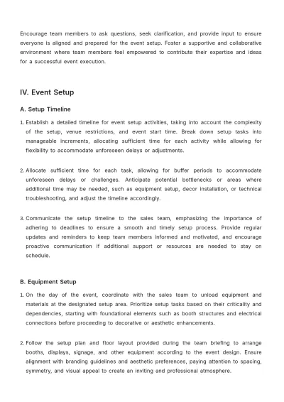 Free Sales Standard Operating Procedure for Event Setup and Teardown Template to Edit Online