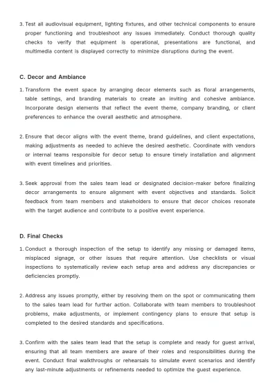 Free Sales Standard Operating Procedure for Event Setup and Teardown Template to Edit Online