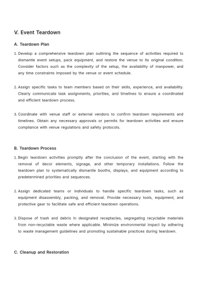 Free Sales Standard Operating Procedure for Event Setup and Teardown Template to Edit Online