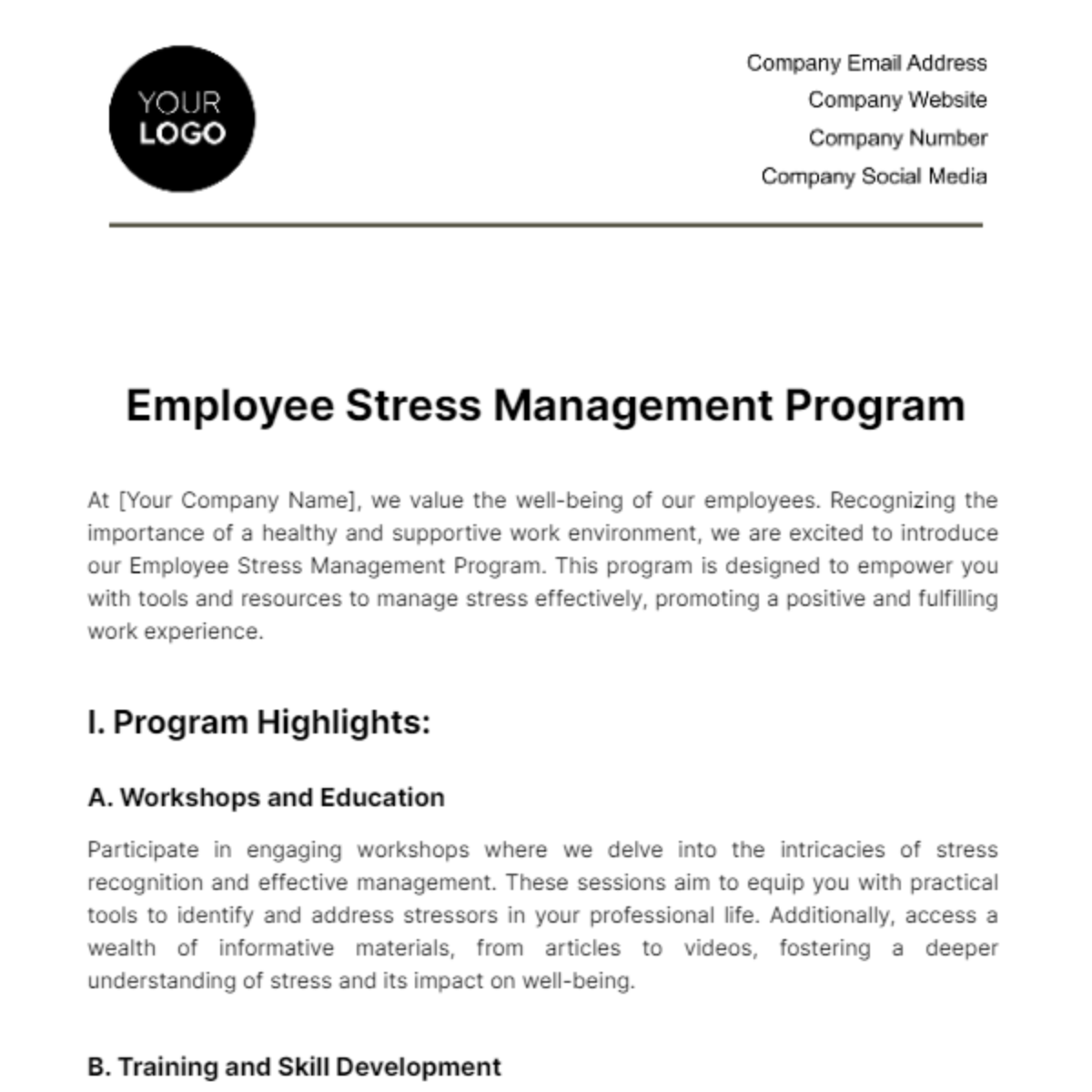Employee Stress Management Program Template