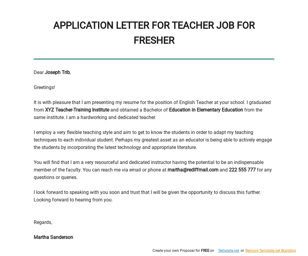 Application Letter for Teacher Job for Fresher Template.jpe