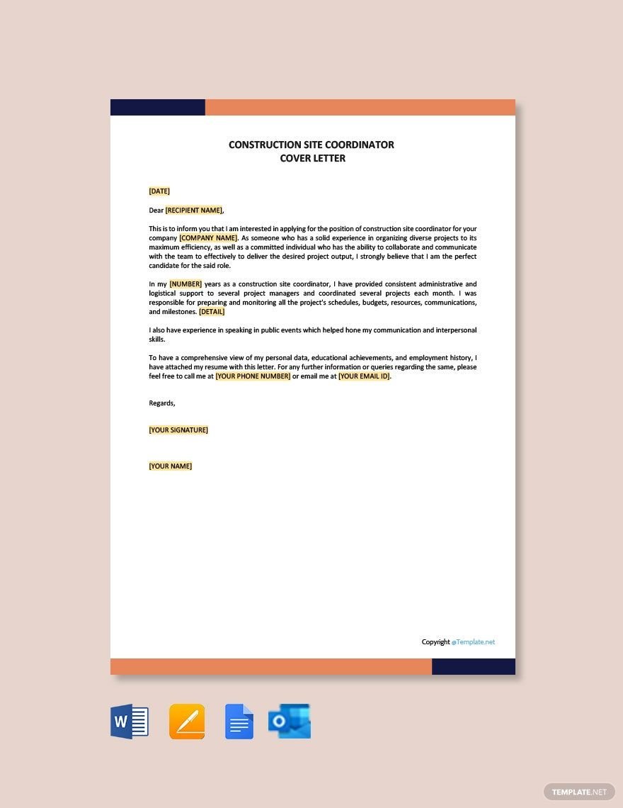 Construction Site Coordinator Cover Letter Template