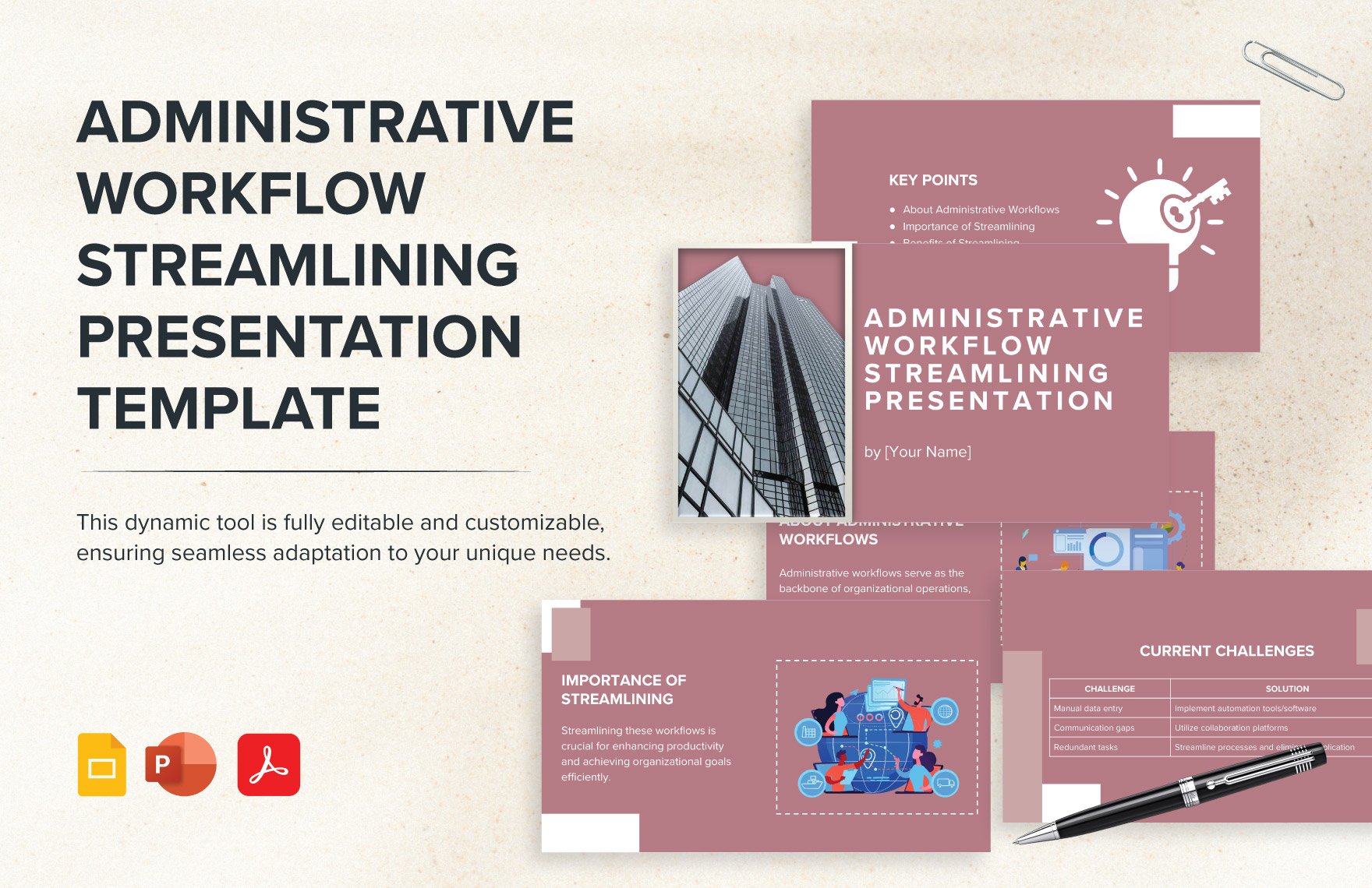 Free Administrative Workflow Streamlining Presentation Template in PDF, PowerPoint, Google Slides
