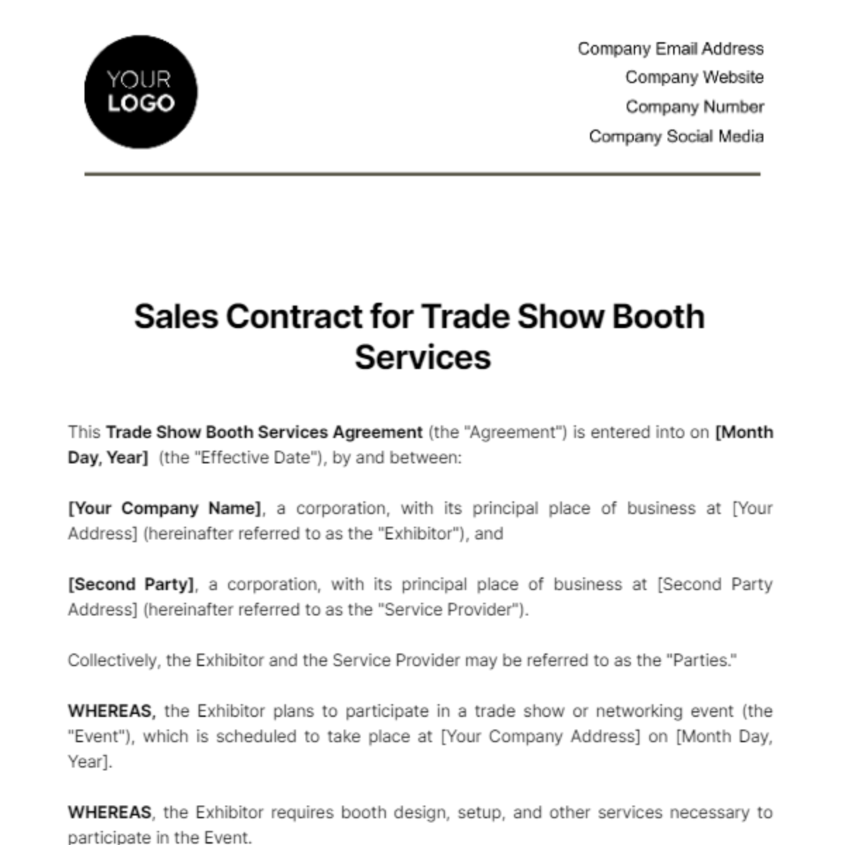 Free Sales Contract for Trade Show Booth Services Template