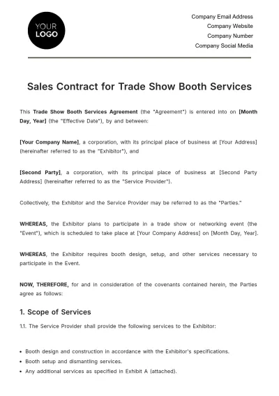 Free Sales Contract for Trade Show Booth Services Template to Edit Online