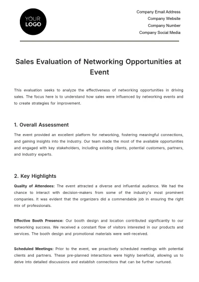 Free Sales Evaluation of Networking Opportunities at Event Template to Edit Online