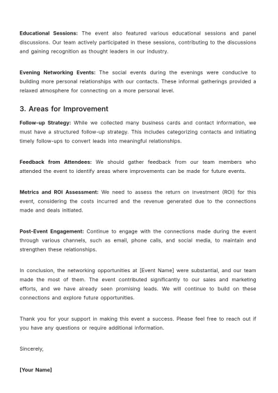 Free Sales Evaluation of Networking Opportunities at Event Template to Edit Online