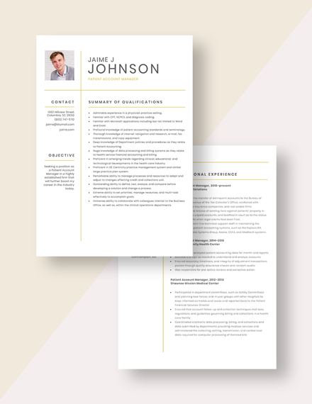 Patient Account Manager Resume Download