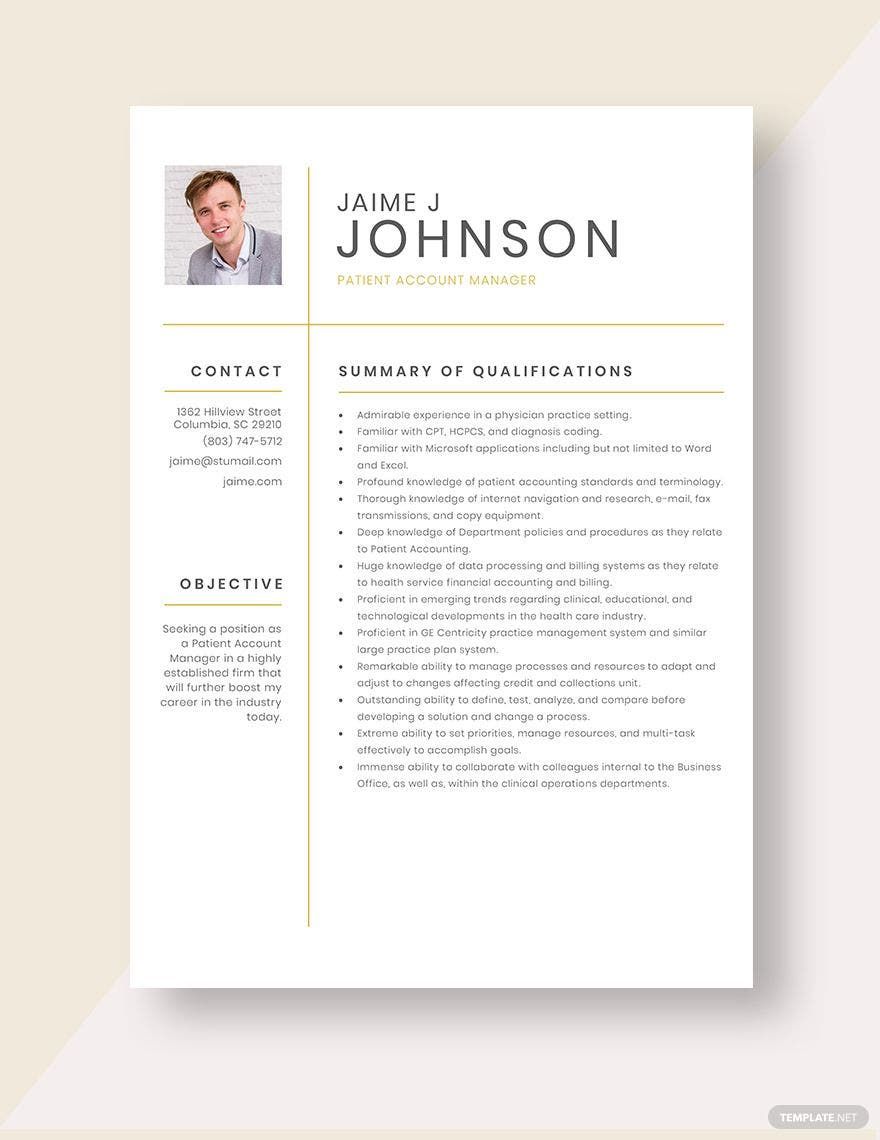 Patient Account Manager Resume in Word, Apple Pages