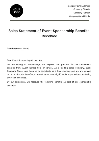 Free Sales Statement of Event Sponsorship Benefits Received Template to Edit Online