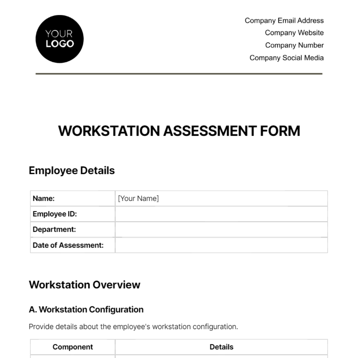 Workstation Assessment Form Template