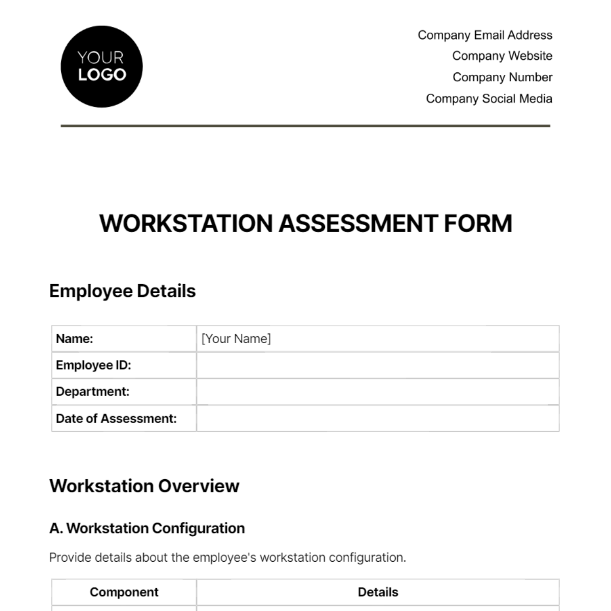 Workstation Assessment Form Template - Edit Online & Download