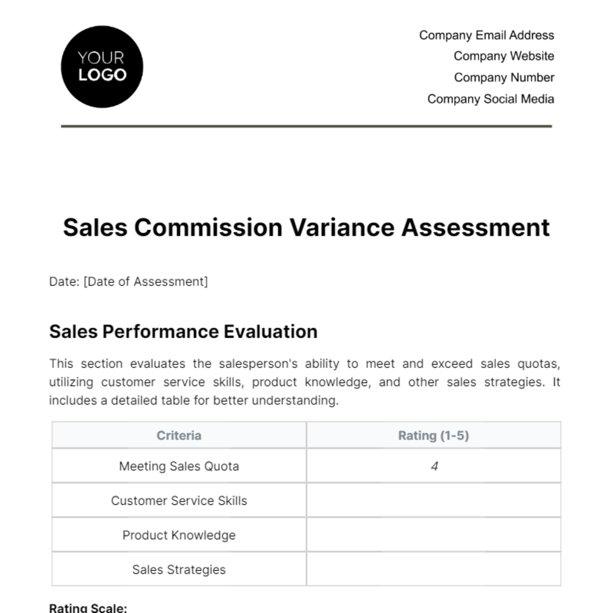 Sales Commission Variance Assessment Template