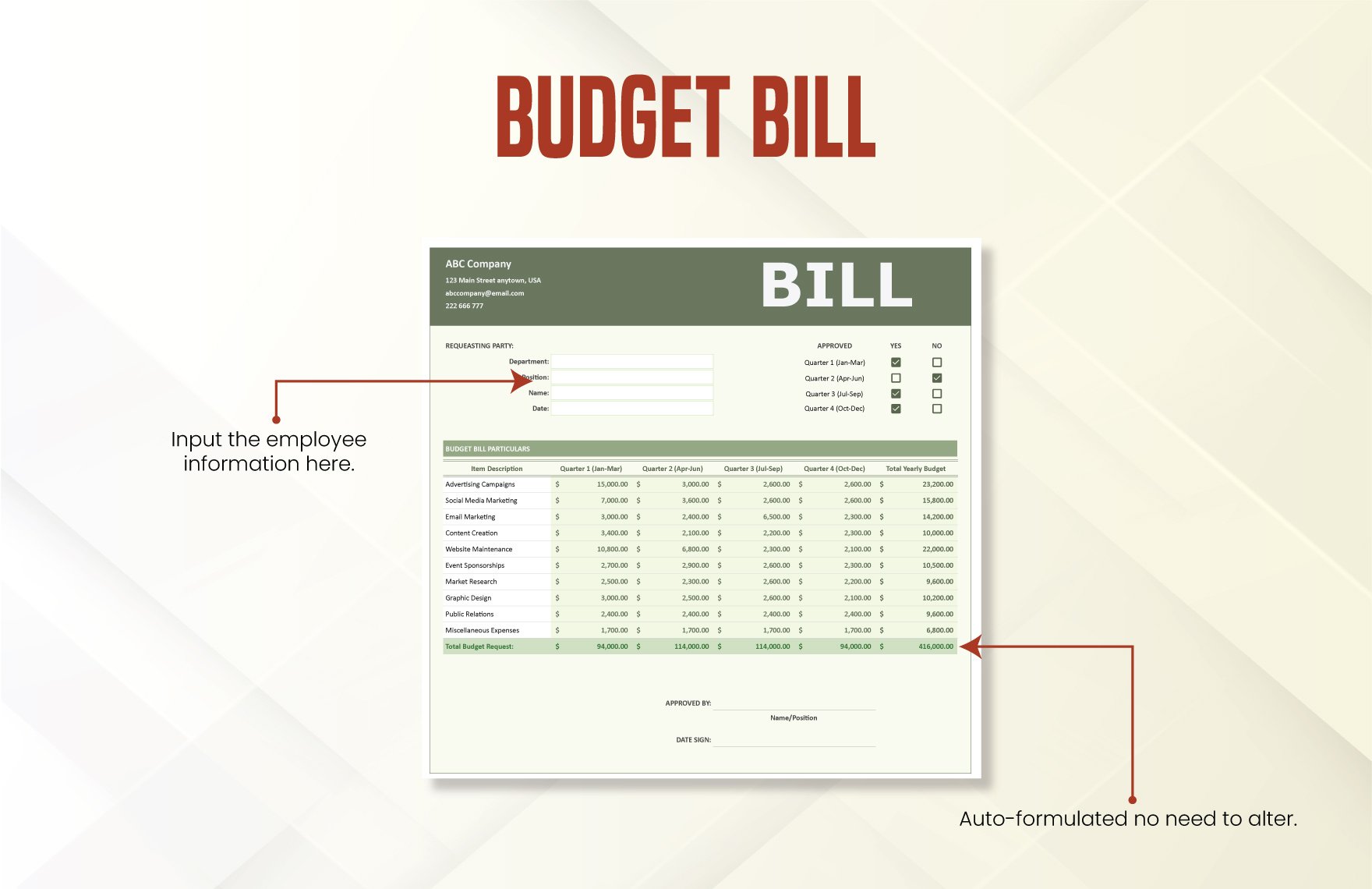 Budget Bill Template