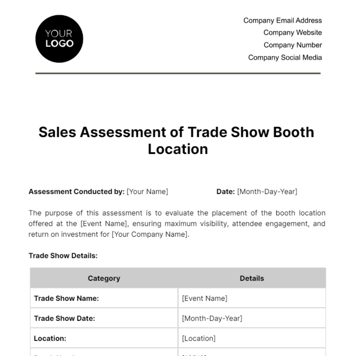 Free Sales Assessment of Trade Show Booth Location Template