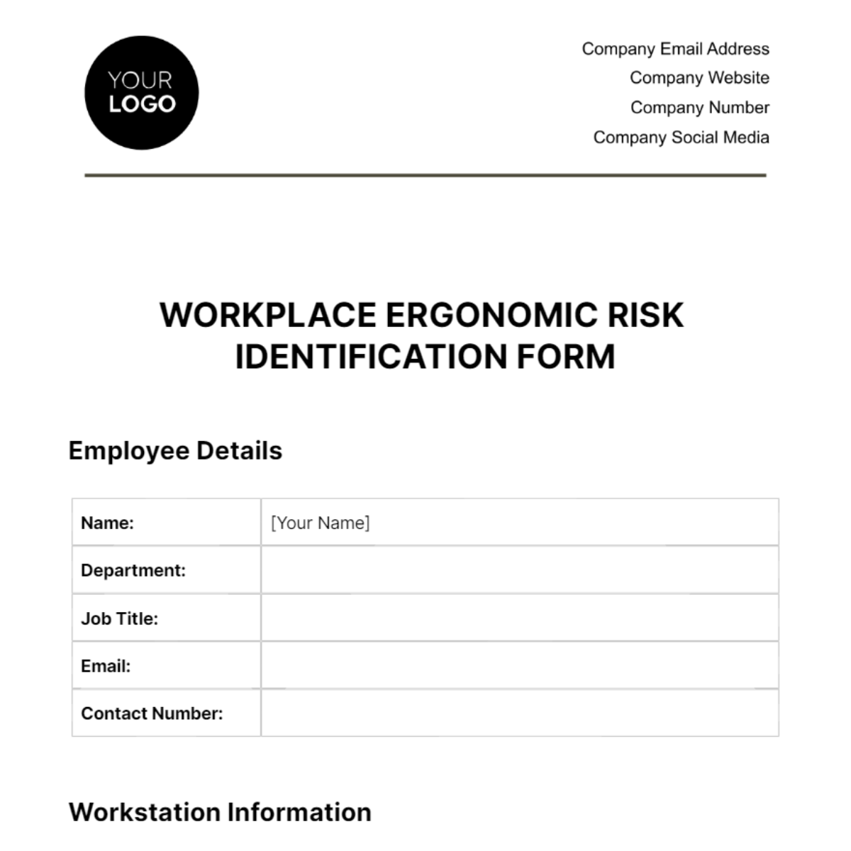 Workplace Ergonomic Risk Identification Form Template