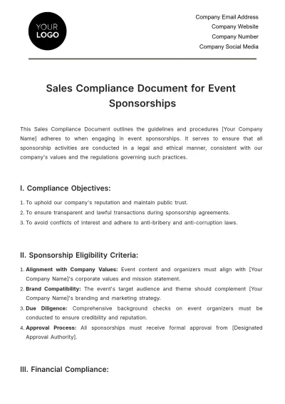 Free Sales Compliance Document for Event Sponsorships Template to Edit Online