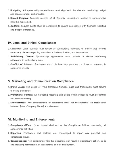 Free Sales Compliance Document for Event Sponsorships Template to Edit Online