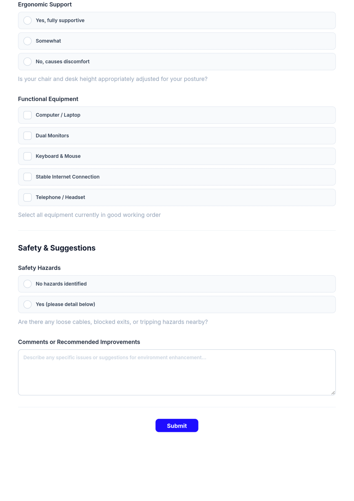 Free Workplace Environment Assessment Form Template & AI Maker Free Workplace Environment Assessment Form Template & AI Maker