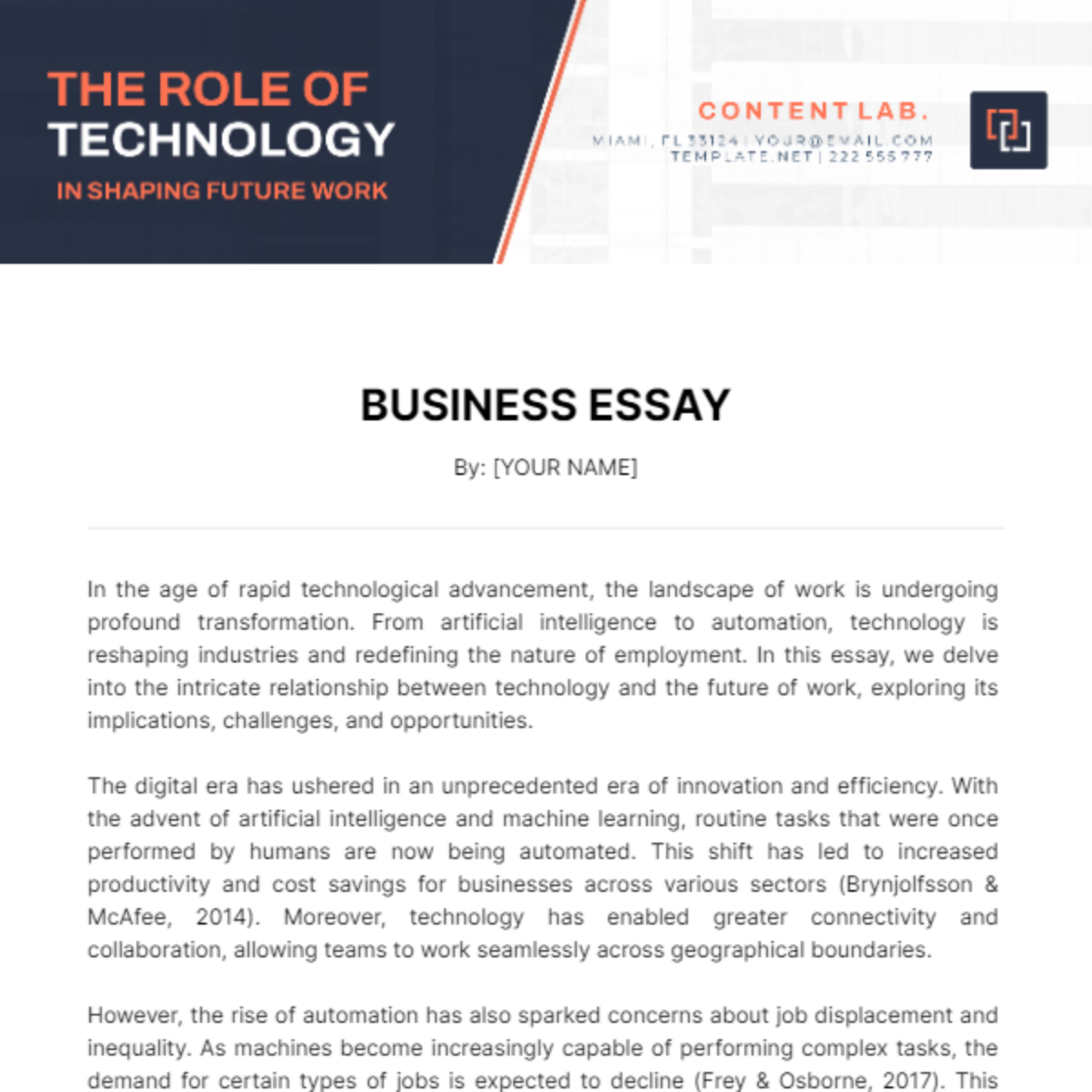 Business Essay Template