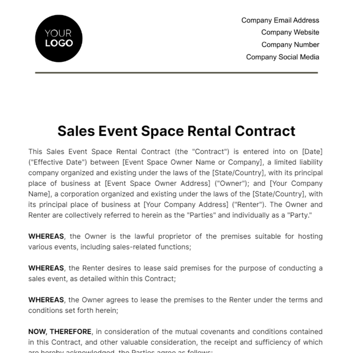 Free Sales Event Space Rental Contract Template