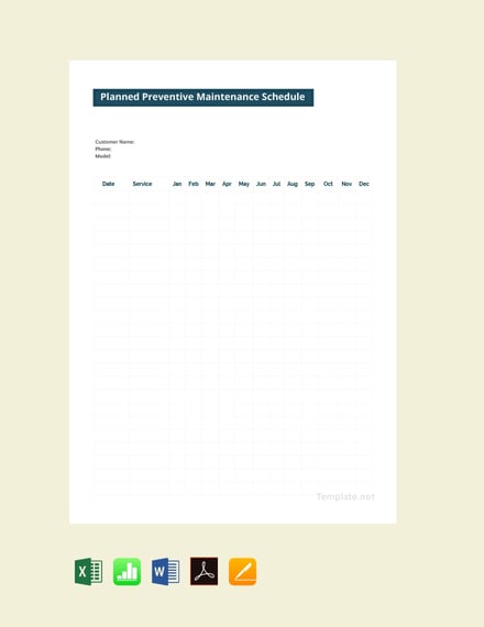 free planned preventive maintenance schedule template 440x570