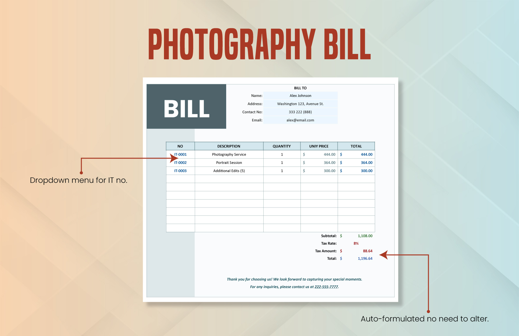 Photography Bill Template