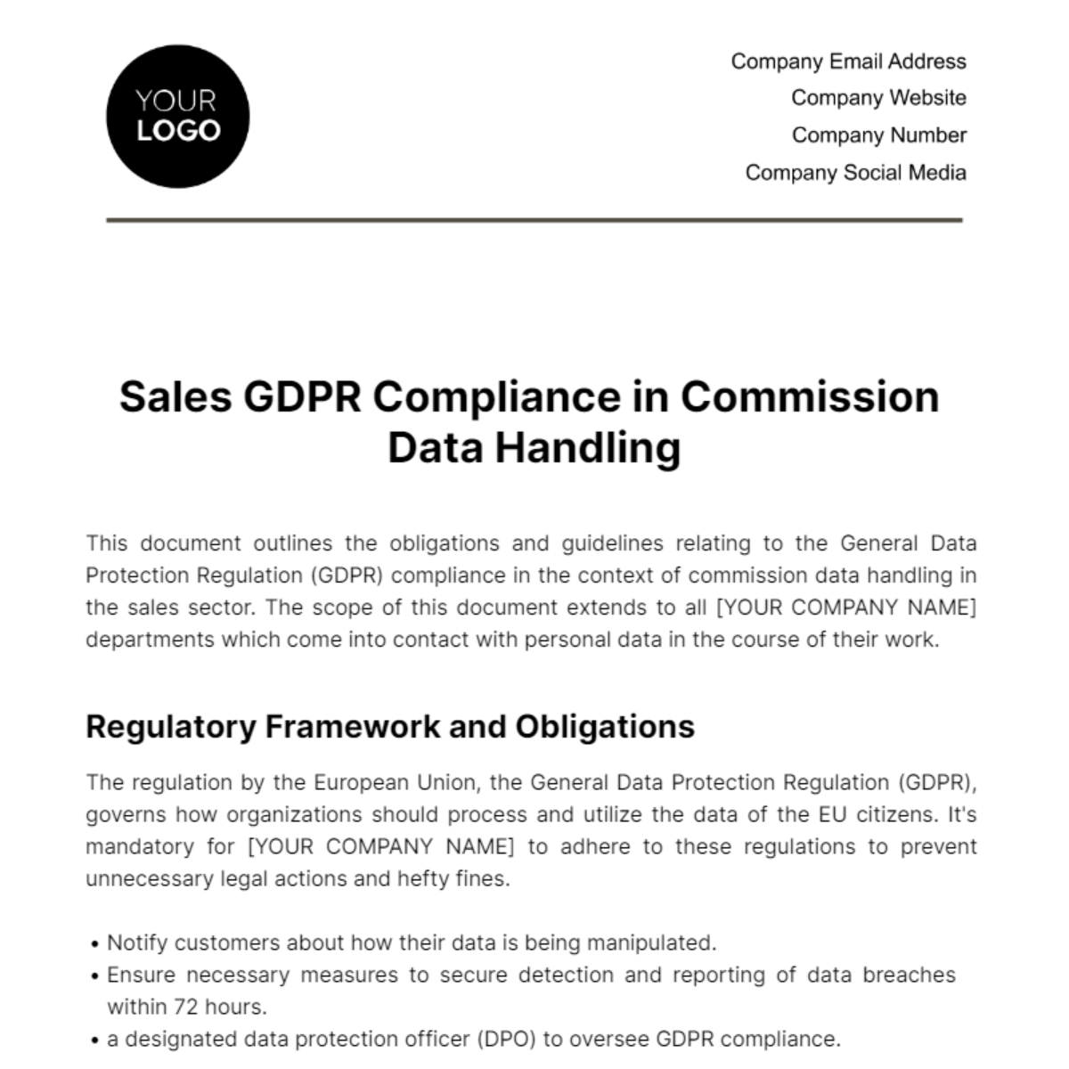 Sales GDPR Compliance in Commission Data Handling Template